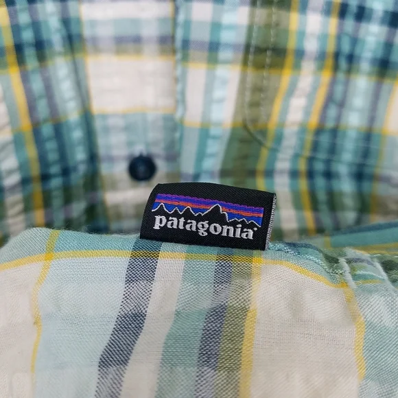 Patagonia Puckerware Shirt Organic Cotton Plaid in Beryl Green Large - Picture 11 of 13